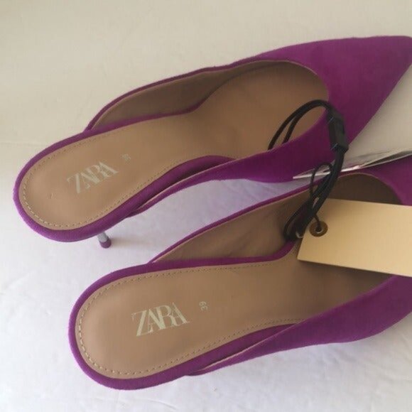 Zara Genuine Leather Suede Purple Heel Shoe Stiletto Sz. 39 - Picture 7 of 11